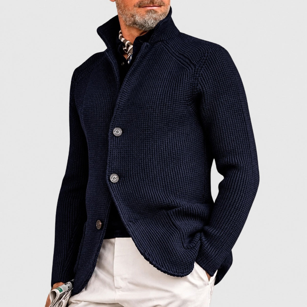 Herren-Cardigan mit Knopfleiste, Shawl-Kragen und regulärem Schnitt
