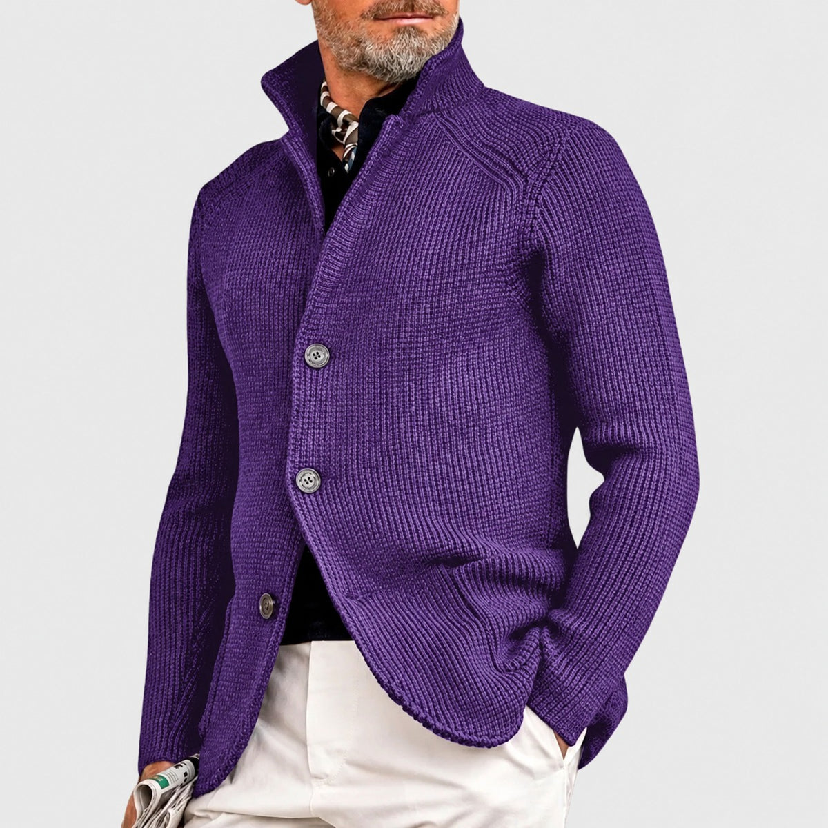 Herren-Cardigan mit Knopfleiste, Shawl-Kragen und regulärem Schnitt