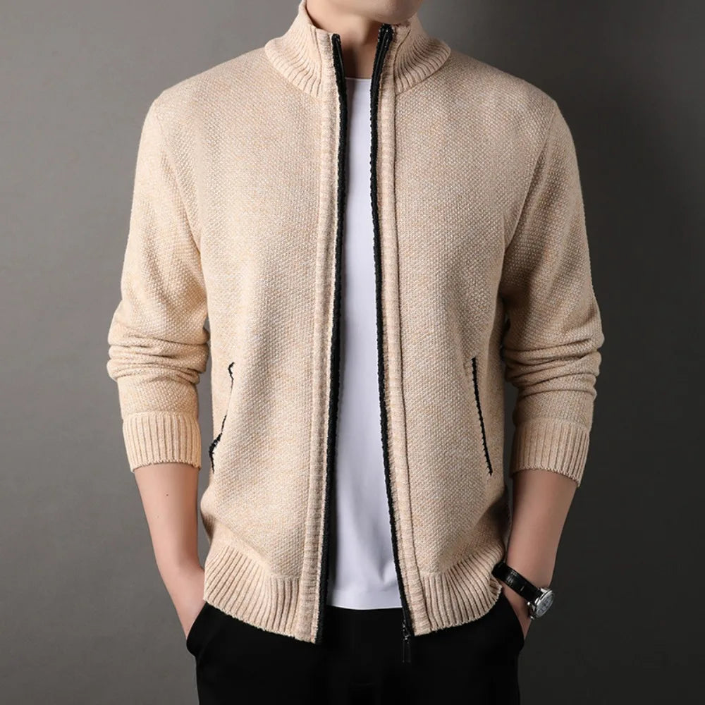 Herren Full-Zip Jacke Stehkragen mit Seitentaschen und Rippbündchen