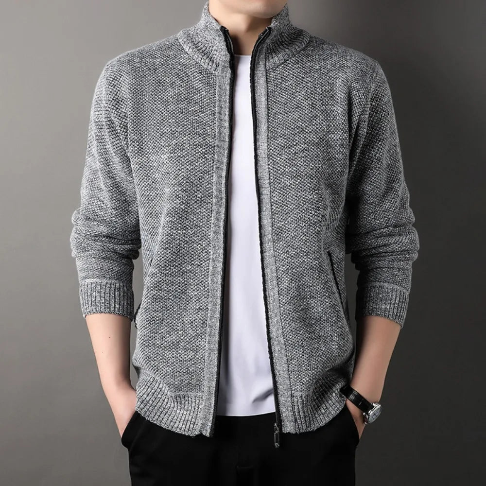 Herren Full-Zip Jacke Stehkragen mit Seitentaschen und Rippbündchen