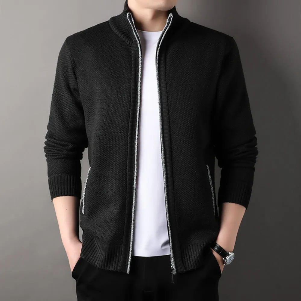 Herren Full-Zip Jacke Stehkragen mit Seitentaschen und Rippbündchen