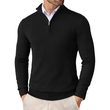 Herren Halb-Reißverschluss Pullover - Langarm, Rippbündchen, taillierte Passform
