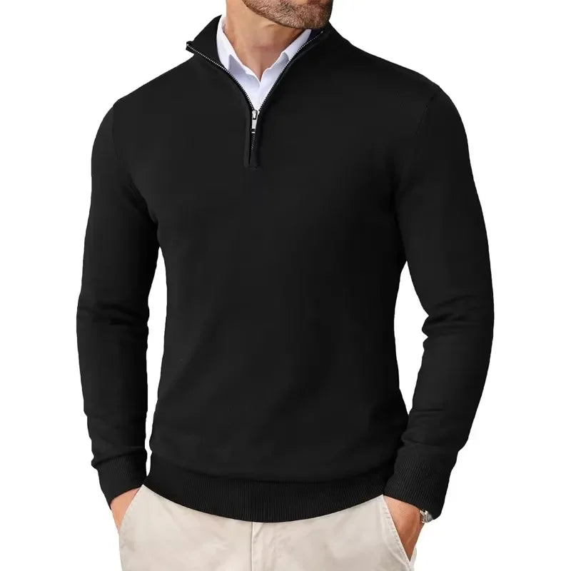 Herren Halb-Reißverschluss Pullover - Langarm, Rippbündchen, taillierte Passform