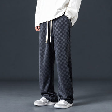 Herren Jogginghose mit Karo-Muster Elastischer Bund Locker Sitz