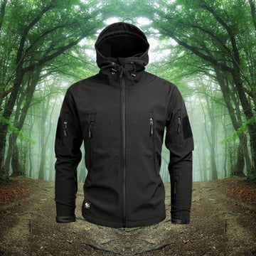 Herren Outdoor Jacke mit Kapuze Militärstil Reißverschluss und mehreren Taschen