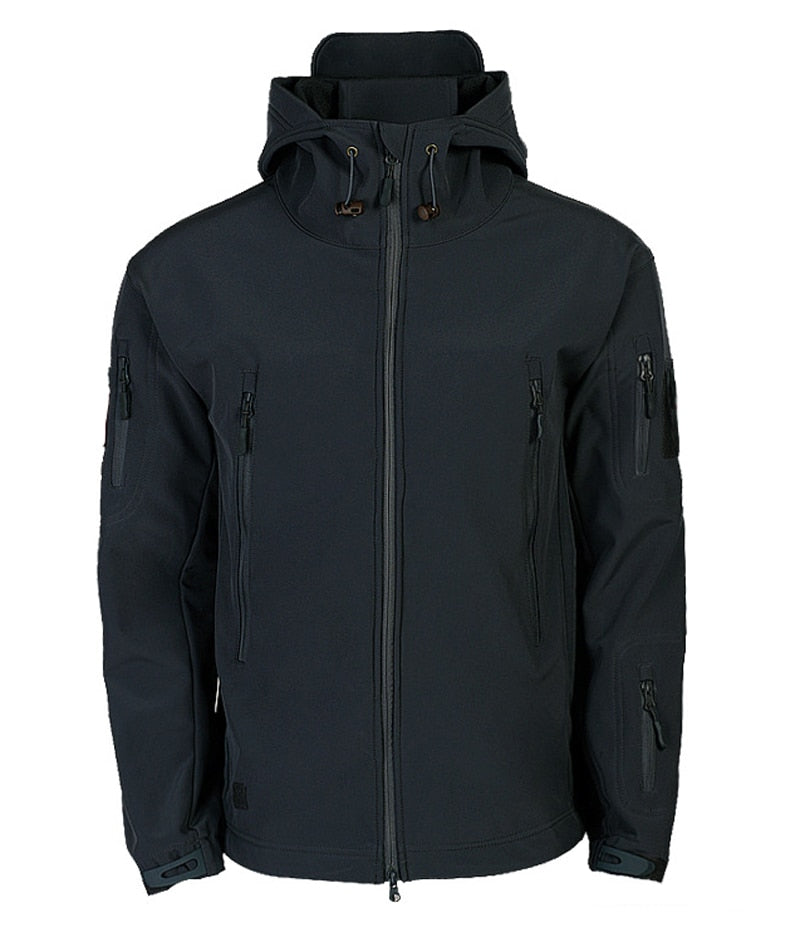 Herren Outdoor Jacke mit Kapuze Militärstil Reißverschluss und mehreren Taschen