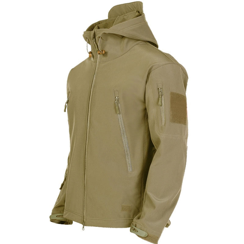 Herren Outdoor Jacke mit Kapuze Militärstil Reißverschluss und mehreren Taschen