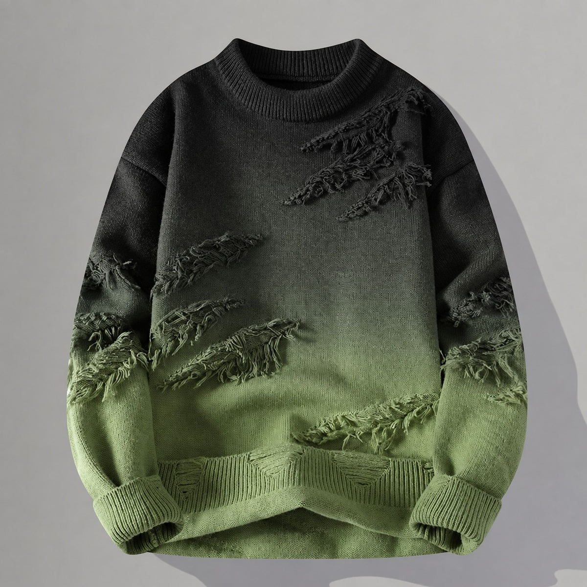 Herren Oversized Pullover - Tonaler Farbverlauf mit Fransen-Details