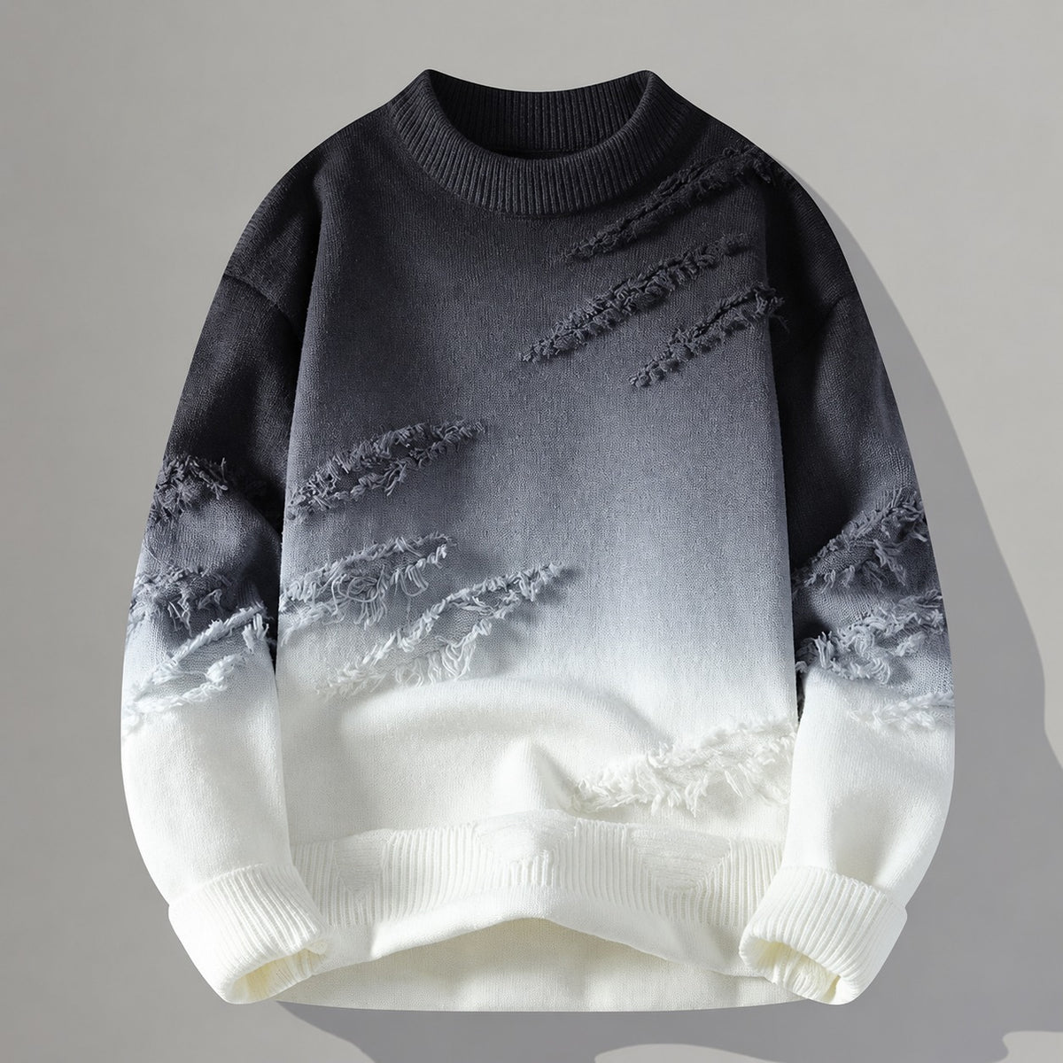 Herren Oversized Pullover - Tonaler Farbverlauf mit Fransen-Details