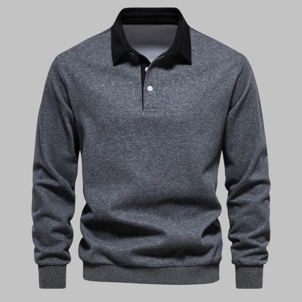 Herren Polokragen Pullover - Langarm, Knopfleiste, Relaxed Fit