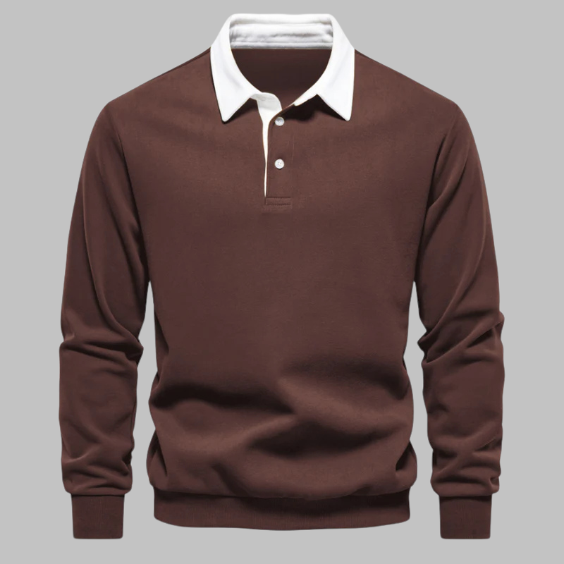 Herren Polokragen Pullover - Langarm, Knopfleiste, Relaxed Fit