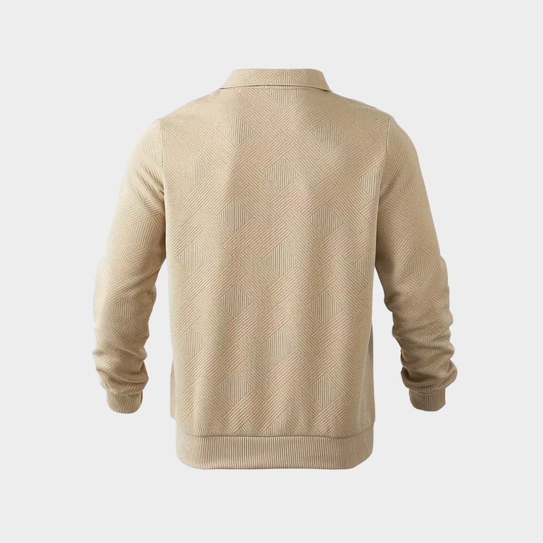 Herren Pullover mit Stehkragen und Reißverschluss - Geometrisches Muster, Relaxed Fit