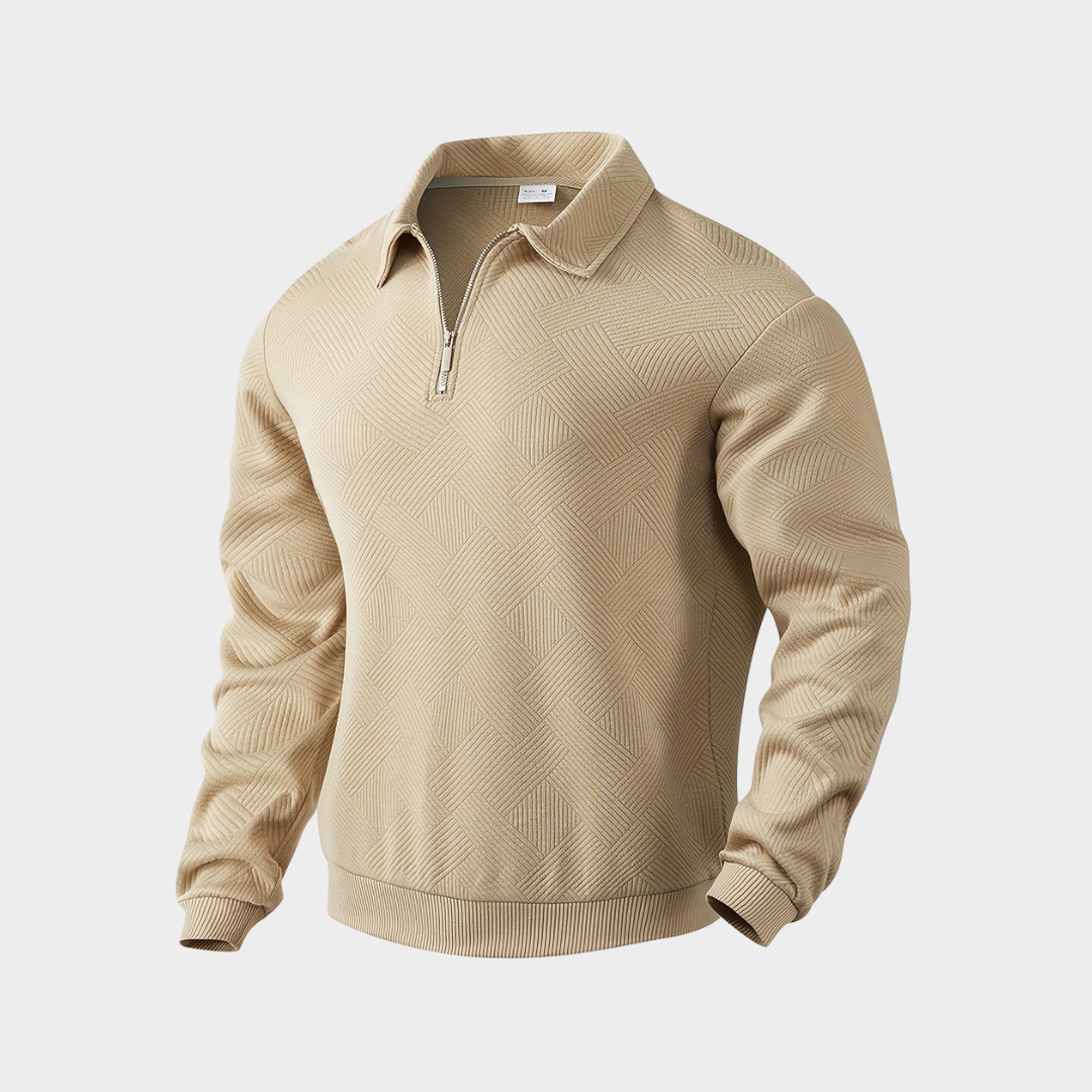 Herren Pullover mit Stehkragen und Reißverschluss - Geometrisches Muster, Relaxed Fit