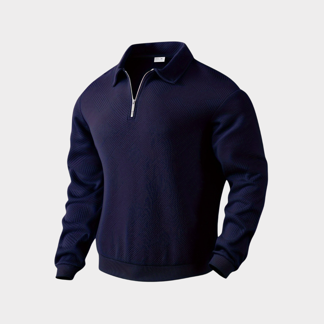 Herren Pullover mit Stehkragen und Reißverschluss - Geometrisches Muster, Relaxed Fit