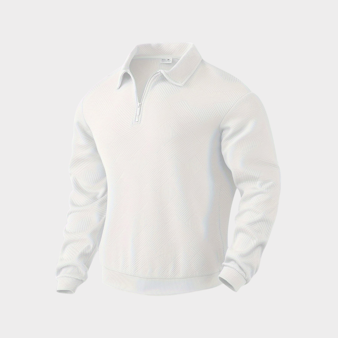 Herren Pullover mit Stehkragen und Reißverschluss - Geometrisches Muster, Relaxed Fit