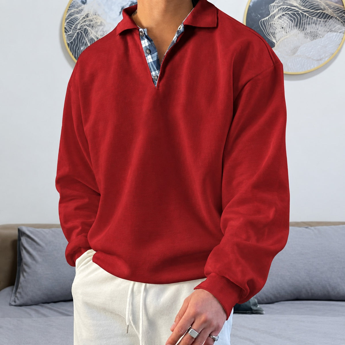 Herren Pullover - V-Ausschnitt mit langen Ärmeln und Kragen