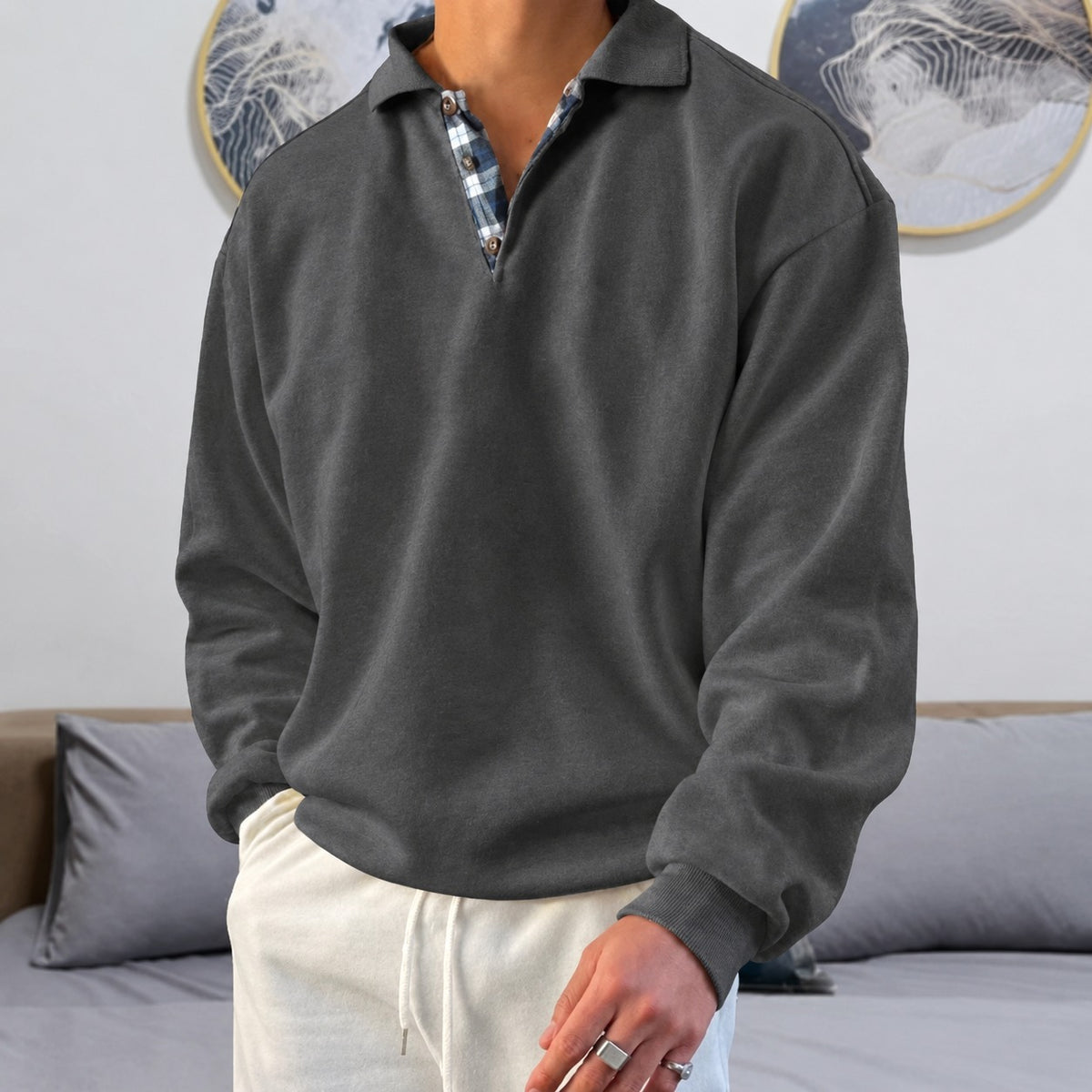 Herren Pullover - V-Ausschnitt mit langen Ärmeln und Kragen