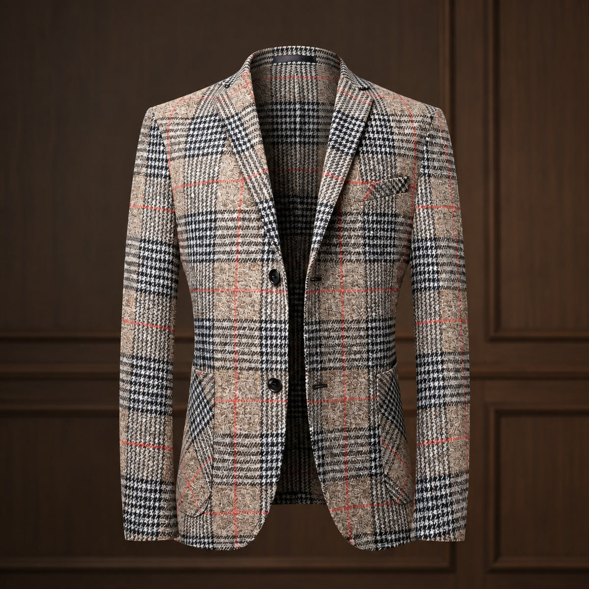 Herren Sakko mit Glen-Check-Muster, lockerer Schnitt, Soft-Shoulder-Design