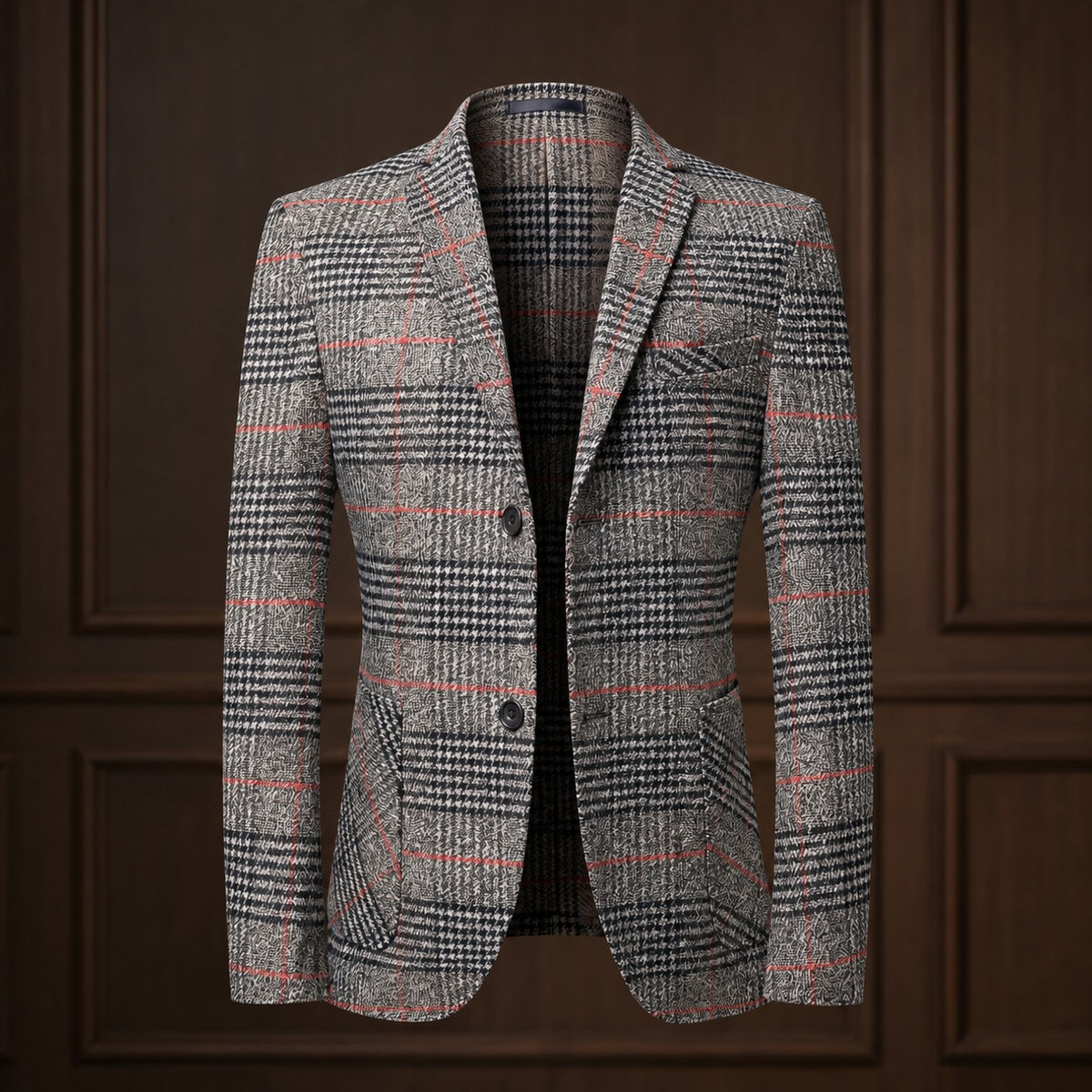 Herren Sakko mit Glen-Check-Muster, lockerer Schnitt, Soft-Shoulder-Design