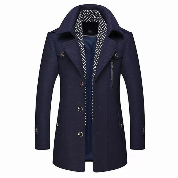 Herren Trenchcoat mit Doppelknopfverschluss - Knielang, seitliche Taschen, modern geschnitten