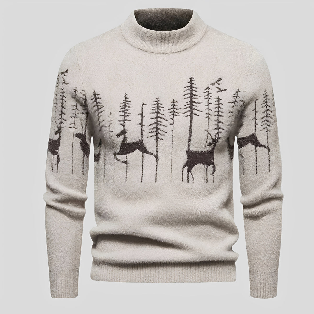 Herren Weihnachts-Sweater mit Hirsch- und Waldmuster Regular Fit