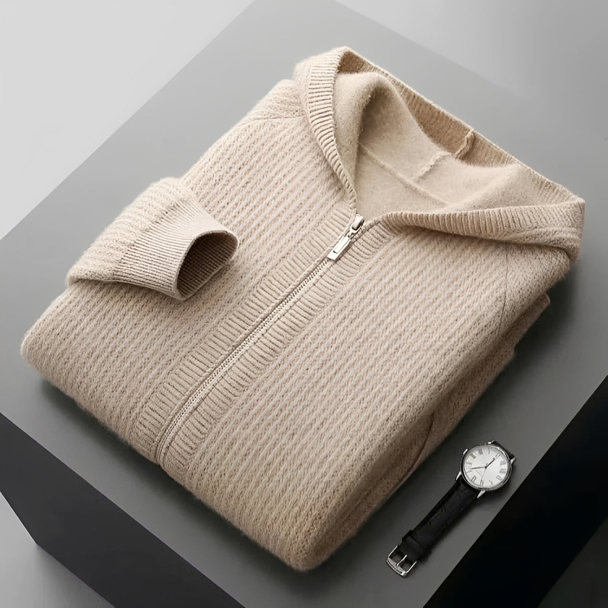Herren Zip-Hoodie - Strukturmuster mit Kapuze und Taschen