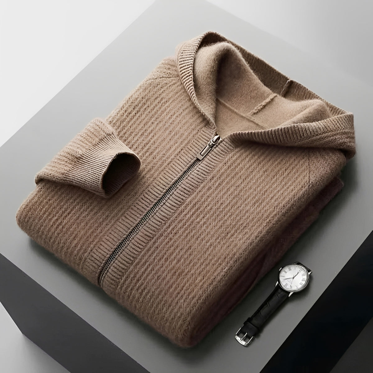 Herren Zip-Hoodie - Strukturmuster mit Kapuze und Taschen