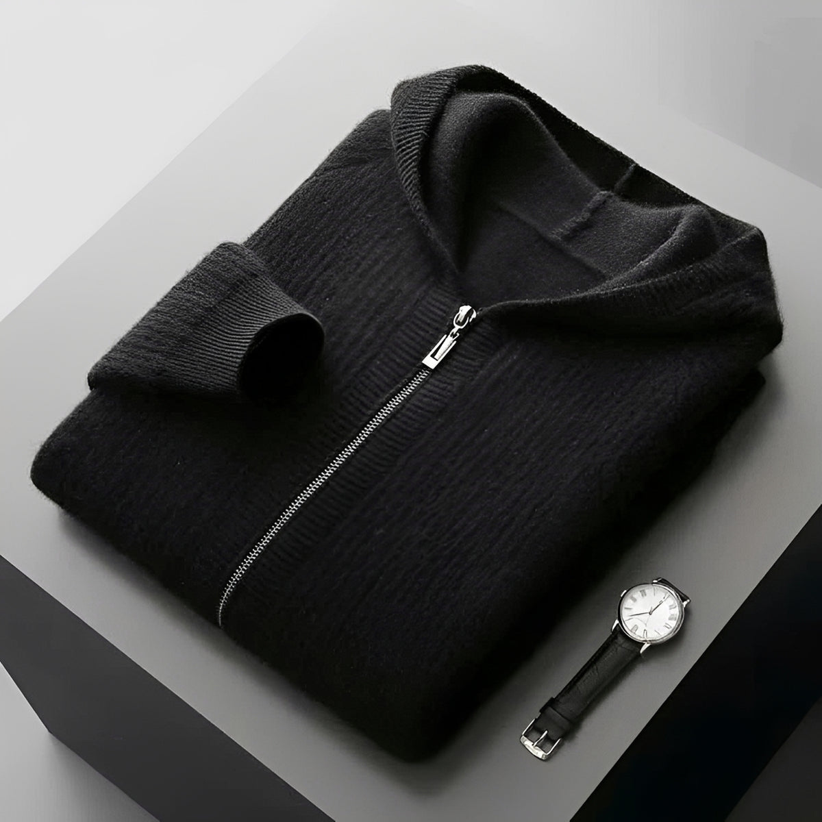 Herren Zip-Hoodie - Strukturmuster mit Kapuze und Taschen