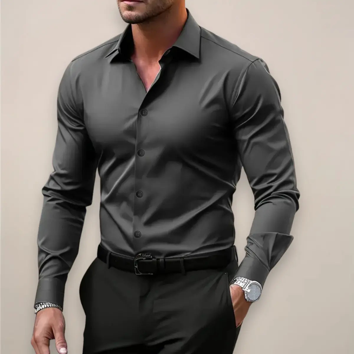 Herrenshirt mit langem Arm - Slim Fit, Knopfverschluss und klassischer Kragen