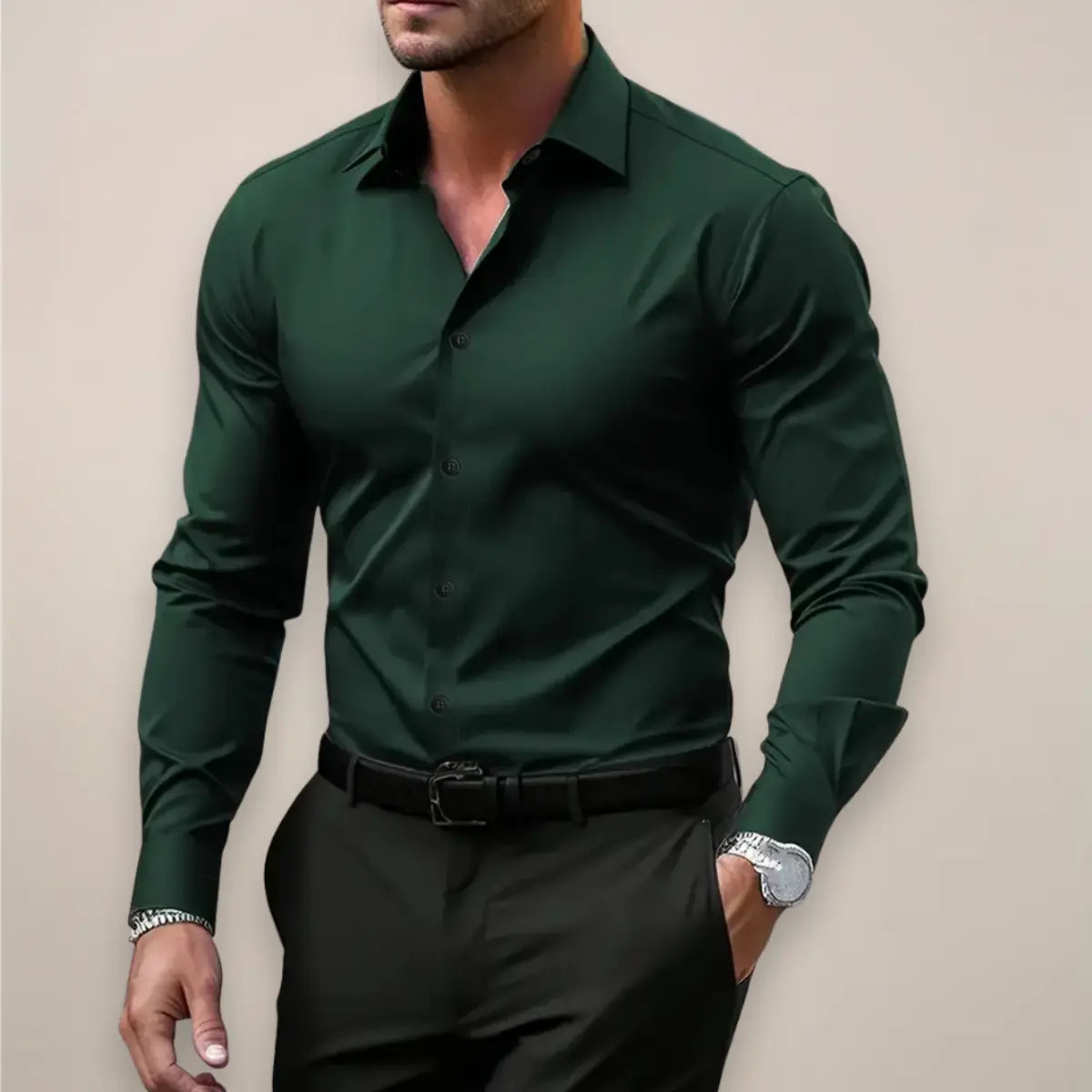 Herrenshirt mit langem Arm - Slim Fit, Knopfverschluss und klassischer Kragen