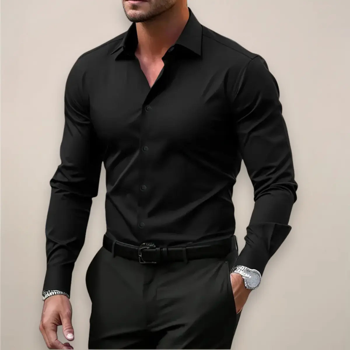 Herrenshirt mit langem Arm - Slim Fit, Knopfverschluss und klassischer Kragen