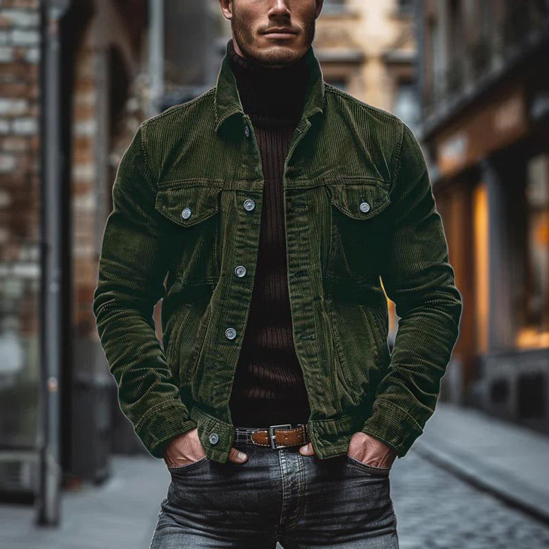 Herrenvintage-Jacke - Knopfverschluss mit Brusttaschen und schmaler Passform