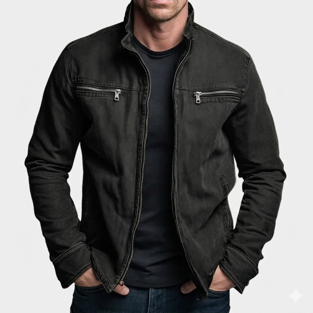 Herrenzipjacke mit Stehkragen und Doppelbrusttaschen - Moderner Schnitt
