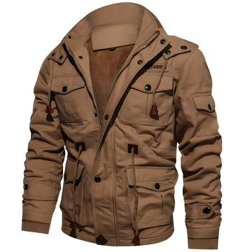 Militärjacke für Herren mit strukturierter Passform, mehreren Taschen und Knopf- sowie Zipper-Verschluss