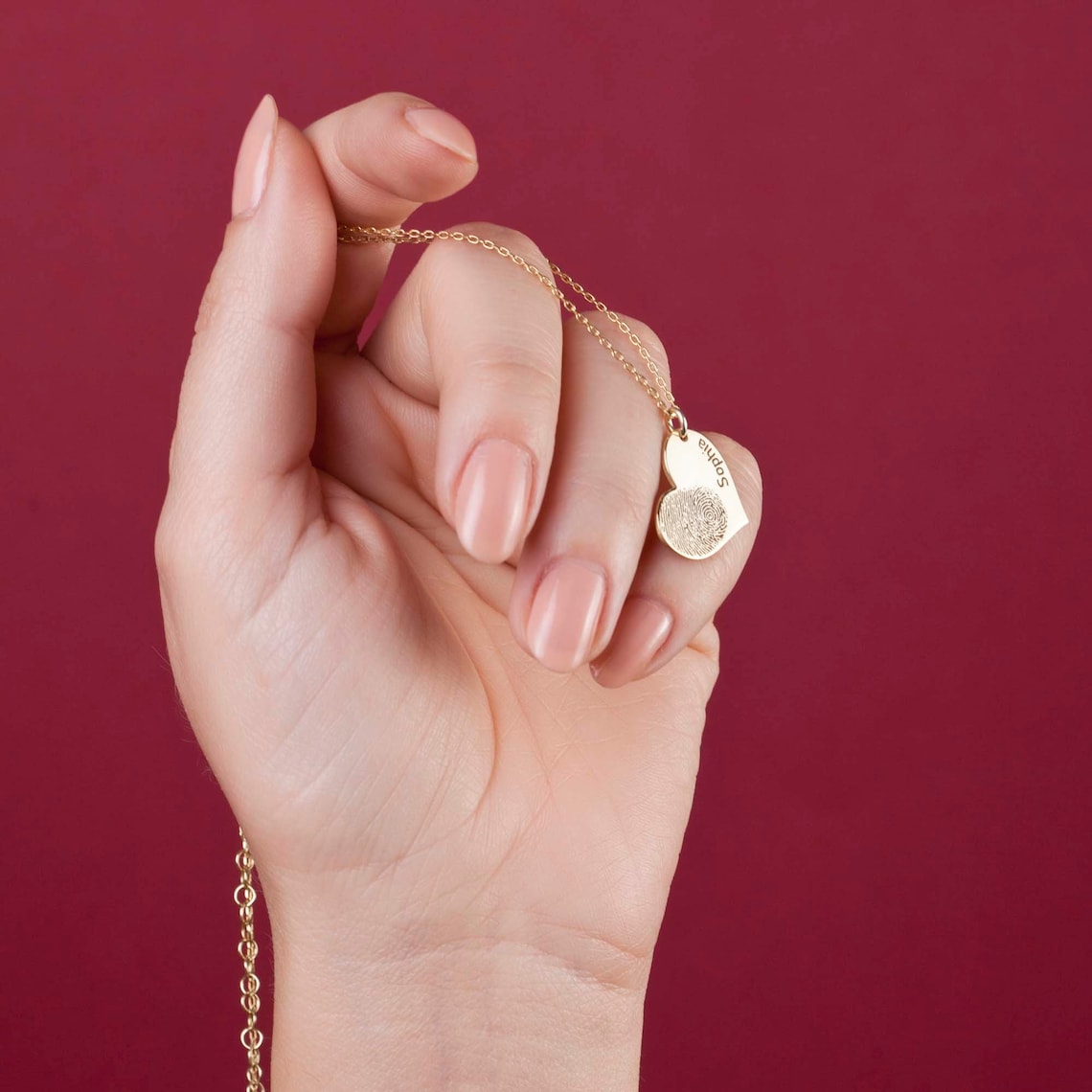 Herz-Kette mit persönlicher Namensgravur und Fingerabdruck