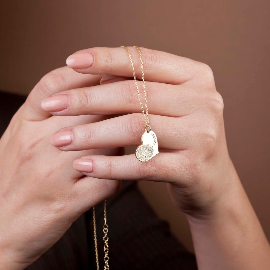 Herz-Kette mit persönlicher Namensgravur und Fingerabdruck