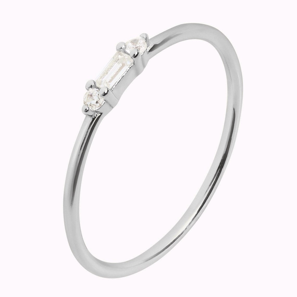 Kleiner Baguette - Feiner runder CZ-Ring