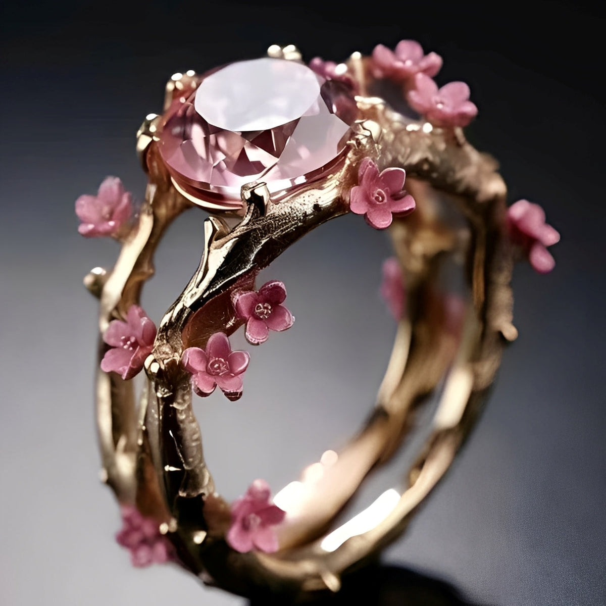 Elina – Bezaubernder Ring mit rosafarbenem Akzent und Blumen