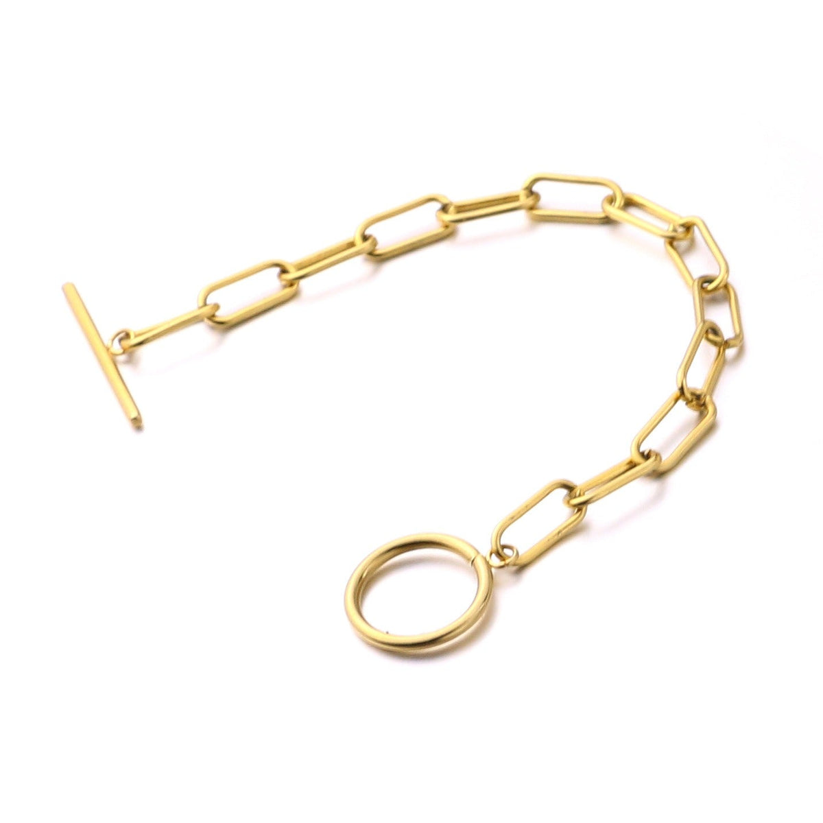 Millie – T-Bar Armband mit rechteckigen goldfarbenen Gliedern