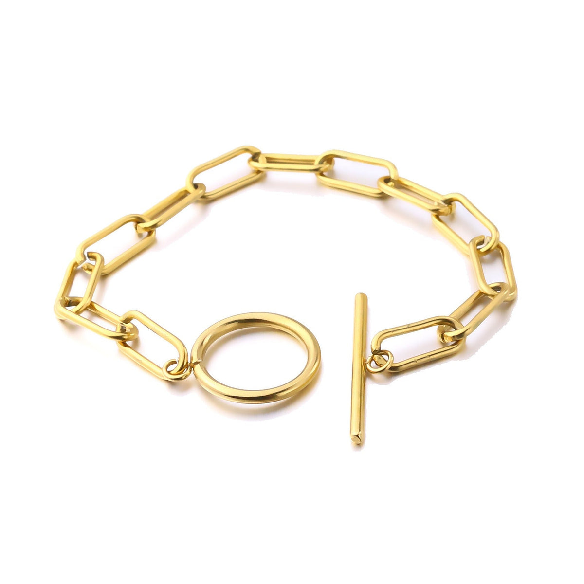 Millie – T-Bar Armband mit rechteckigen goldfarbenen Gliedern