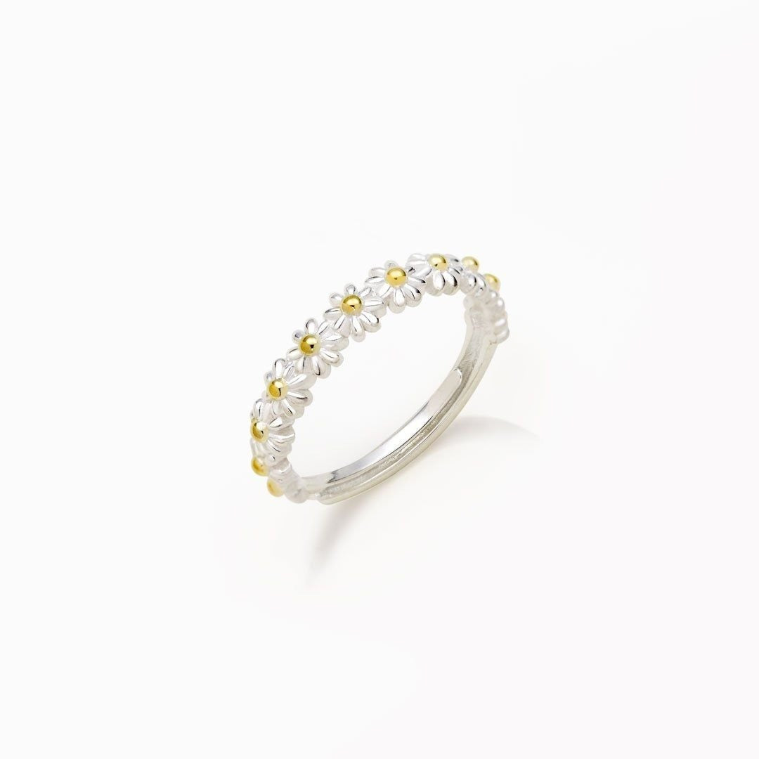 Dahliana – Margaritenring aus anpassbarem Silber und handbemaltem Emaille