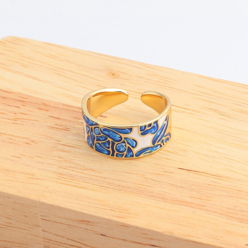 Kamille – Großer Camille-Ring mit blauem Blattmuster