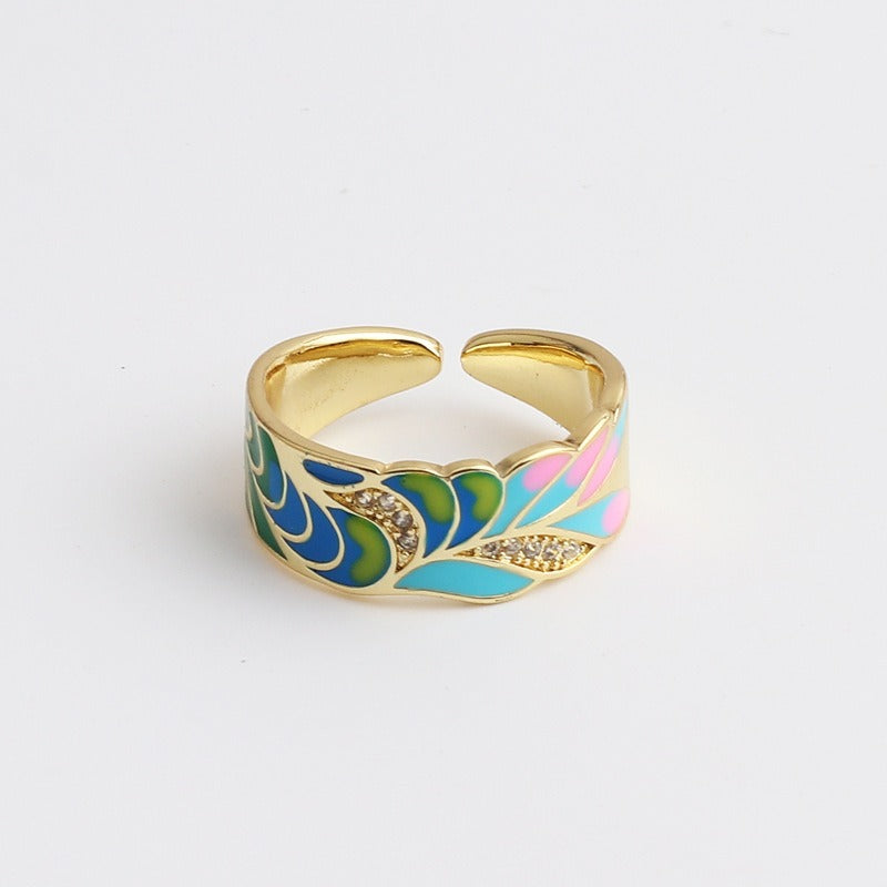 Kamille – Großer Camille-Ring mit blauem Blattmuster