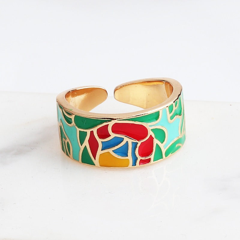 Kamille – Großer Camille-Ring mit blauem Blattmuster