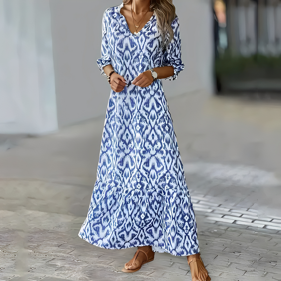 Zaynab - Elegantes Sommerkleid mit V-Ausschnitt für Damen