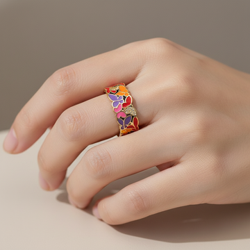 Kamille – Großer Camille-Ring mit blauem Blattmuster